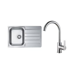 ALVEUS SET0026 - Chiuvetă de bucătărie LINE + Baterie pentru chiuvetă TONIA, 29,5 cm, satinat/crom