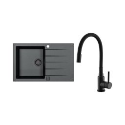 ALVEUS SETA23231 - Chiuvetă de bucătărie CADIT+baterie de chiuvetă MINTAS 34cm granit/negru