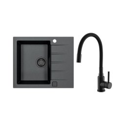 ALVEUS SETA23230 - Chiuvetă de bucătărie CADIT + baterie pentru chiuvetă MINTAS, 34 cm, granit/negru