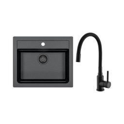 ALVEUS SETA23228 - Set chiuvetă de bucătărie ATROX cu baterie MINTAS, 34 cm, granit/negru