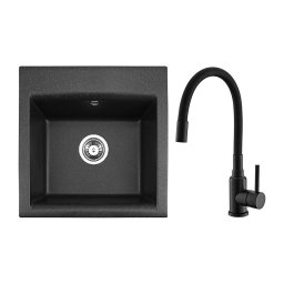 ALVEUS SETA23193 - Chiuvetă de bucătărie ATROX + baterie de chiuvetă MINTAS, 34 cm, granit/negru