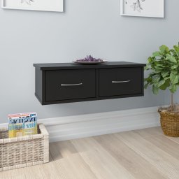 Raft de perete cu sertar, negru, 60x26x18,5 cm, lemn prelucrat GartenMobel Dekor