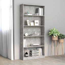 Biblioteca cu 5 rafturi gri beton, 80x24x175 cm, lemn prelucrat GartenMobel Dekor