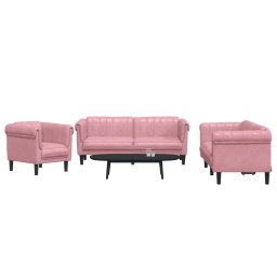Set de canapele, 3 piese, roz, catifea GartenMobel Dekor