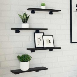 Set de 4 placi de raft , Stejar Negru, 40x10x1.5 cm, din lemn prelucrat. GartenMobel Dekor