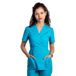 Halat medical kimono turcoaz, cu elastan si doua buzunare aplicate