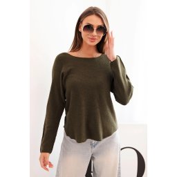 Kesi Włoski Women's sweater made of viscose with long sleeves and a round neckline dark khaki