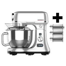 Robot de bucatarie multifunctional capacitate 5 litri, ideal pentru aluat, creme, carne tocata, paste, biscuiti, 12 viteze, functie Pulse, display LED, timer, accesorii incluse, bol ceramica inclus, carcasa aluminiu, argintiu
