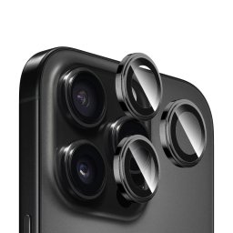 Folie pentru iPhone 16 Pro / iPhone 16 Pro Max - Sapphire Crystal Original Lens Glass (set 3) - Black Titanium