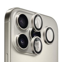 Folie pentru iPhone 16 Pro / iPhone 16 Pro Max (set 3) - Blueo Original Metal Frame Lens Protector - Natural Titanium