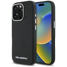 Husa Husa pentru iPhone 16 Pro - Karl Lagerfeld Saffiano Full Wrapped Elongated Metal Logo MagSafe (KLHMP16LPSAFWMCK) - Black