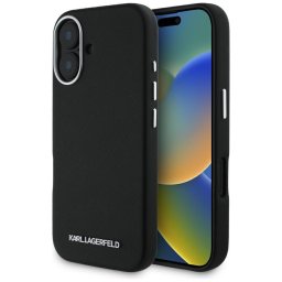 Husa Husa pentru iPhone 16 - Karl Lagerfeld Saffiano Full Wrapped Elongated Metal Logo MagSafe (KLHMP16SPSAFWMCK) - Black