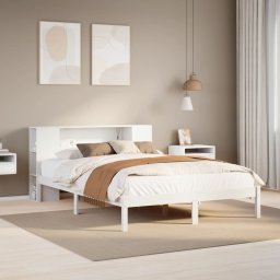 Pat cu biblioteca fara saltea, alb, 160x200 cm, lemn masiv pin GartenMobel Dekor