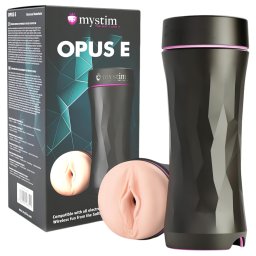 mystim Opus E - vagină artificială electrostimulentă - silicon natur/negru