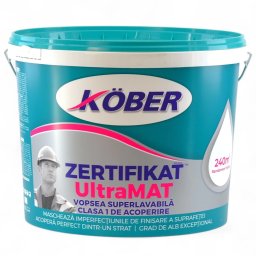 Vopsea superlavabila, Kober Zertifikat Ultra Mat, 15 litri, Alb Mat,