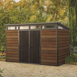 Casuta de gradina, Keter, Maro, 11x7, colectie Signature, usa dubla, ferestre, ventilatie, ranforsare metalica