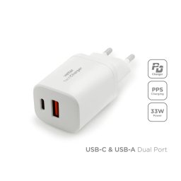 Incarcator twin Charger, Universal Travel Charger with PD and PPS, Dual Port, USB-C, 33W, White