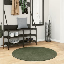 Covor HUARTE, fir scurt, moale si lavabil, verde padure Ø 100cm GartenMobel Dekor