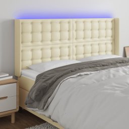 Tablie de pat cu LED, crem, 147x16x118/128 cm, piele ecologica GartenMobel Dekor