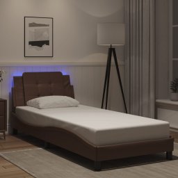 Cadru de pat cu lumini LED, maro, 80x200 cm, piele ecologica GartenMobel Dekor