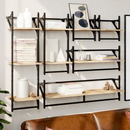 Set rafturi perete cu bare, 6 buc. stejar sonoma lemn prelucrat GartenMobel Dekor