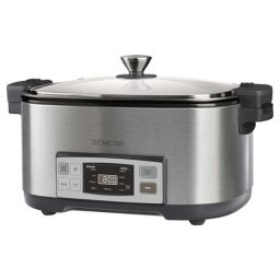 Aparat de gatit cu abur Slow cooker Sencor SPR 5500SS, 6L Digital, 4 programe automate, 5 nivele rumenire, capac de sticla, inox