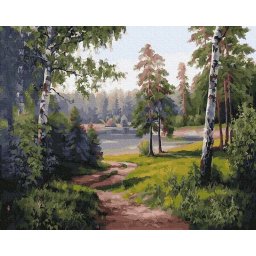 Set pictura pe numere, cu sasiu, Carare in padure, 40x50 cm