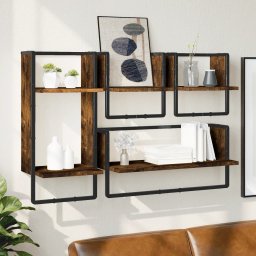 Set rafturi de perete cu bare, 4 buc., stejar fumuriu, lemn GartenMobel Dekor
