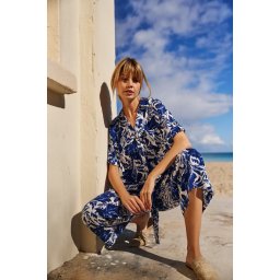 Marisse Blue Shirt With A Plant Motif