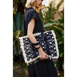 Marisse Large Black Fringed Bag