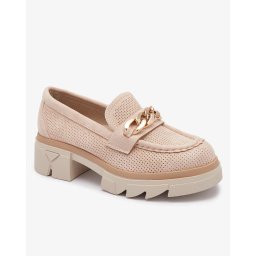Resti Eco-suede moccasins with gold decoration in beige Zaffix- Footwear