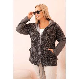 Kesi Włoski Plus Size women's zip-up hoodie with a hood, acid-washed, graphite