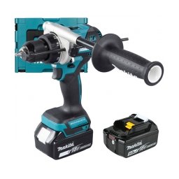 Makita - DHP492RTJ - Masina de gaurit si insurubat cu percutie cu 2 acumulatori, Li-Ion, 18 V, 5 Ah, 130 Nm, motor fara perii, led iluminare, valiza speciala