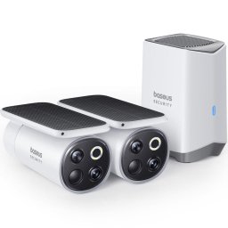 Kit supraveghere video Baseus Security S1 Pro, Wireless, 3K, IP67, Panou Solar integrat, HomeStation H1 + 2 camere video (Alb)