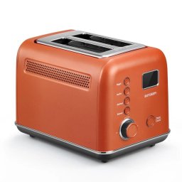 Prajitor de paine Buydeem cu 2 felii, cu cronometru LCD cu numaratoare inversa, tava de indepartare a firimiturilor si 9 setari de nuante de prajire, pentru covrigi, vafe, briose, Rosu Koi