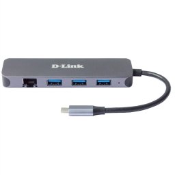 Hub USB D-Link 5-IN-1 DUB-2334, USB Type C, cablu 10 cm, metalic, Gri