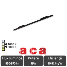 ACA Proiector liniar șina magnetică slim TLUCCA 19W 3000/4000K Negru
