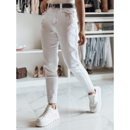 Blugi albi de damă, model mom fit, LIKEMELOO