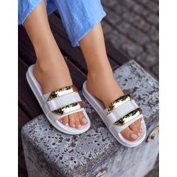 Resti Women's white slippers with golden Serina ornament - Footwear