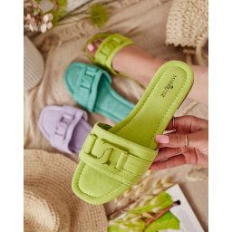 Resti Royalfashion Neon green women's flip-flops with buckle Rydr