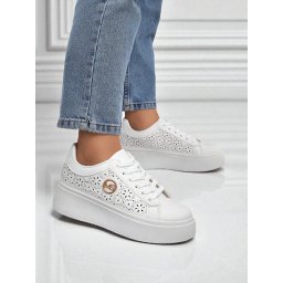 Resti Aelia women's platform sneakers white openwork ecru