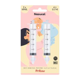 Set seringi pentru lavaj nazal RedLine Nasucel, pentru curatarea si hidratarea cailor nazale, 2 x 10 ml, 4 luni+