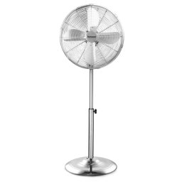 Ventilator de podea 50W 3 viteze 4 elice metal Acoperire crom Oscilatia Argintiu