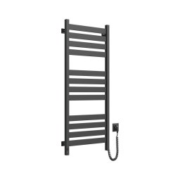 Radiator de baie tip scăriță LARGO, 256 W, 120 x 50 cm, negru, cu termostat, conexiune pe partea dreaptă