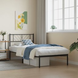 Cadru de pat metalic cu tablie, negru, 90x190 cm GartenMobel Dekor
