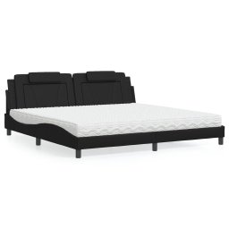 Pat cu saltea, negru, 200x200 cm, piele ecologica GartenMobel Dekor