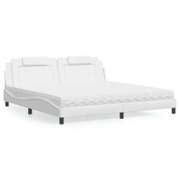 Pat cu saltea, alb, 200x200 cm, piele ecologica GartenMobel Dekor