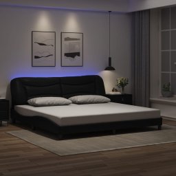 Cadru de pat cu lumini LED, negru, 200x200 cm, piele ecologica GartenMobel Dekor