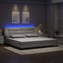 Cadru de pat cu lumini LED, alb, 200x200 cm, piele ecologica GartenMobel Dekor