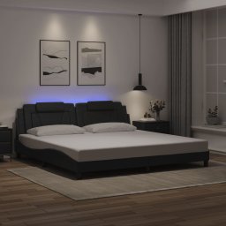 Cadru de pat cu lumini LED, negru, 200x200 cm, piele ecologica GartenMobel Dekor